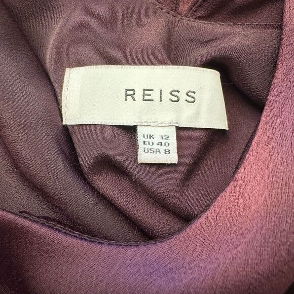 REISS Kaelin High Neck Shift Dress Berry Burgundy Size 8 - Picture 3 of 5